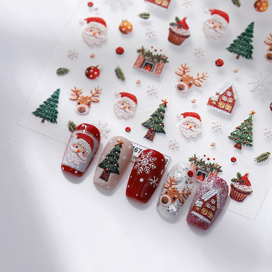 Nail Art Xmas Stickers - لطيف عيد الميلاد الدب والزنجبيل ملصقات