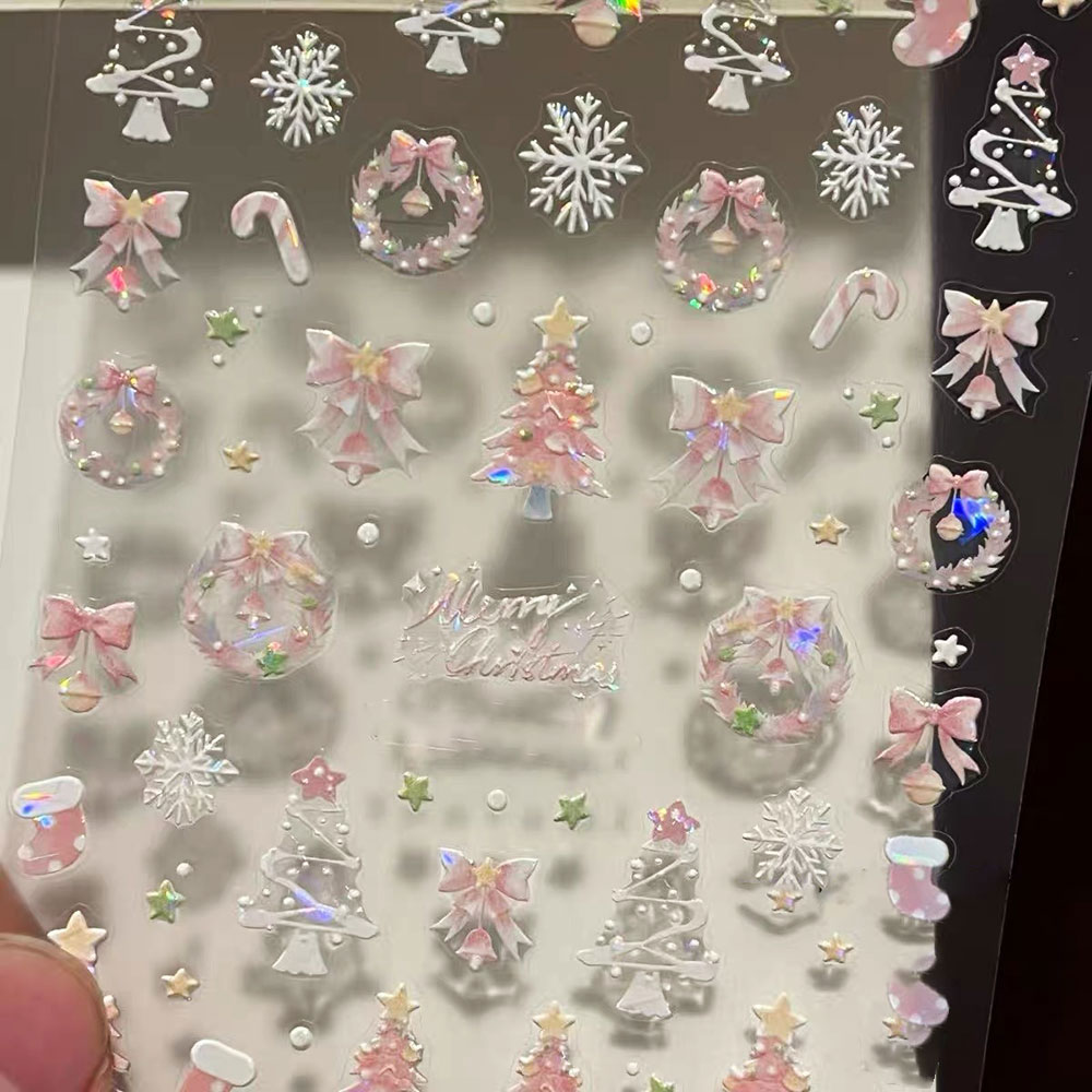 1 قطعة أورورا الوردي شجرة عيد  - مراجعة Nail Art Xmas Stickers وسعره