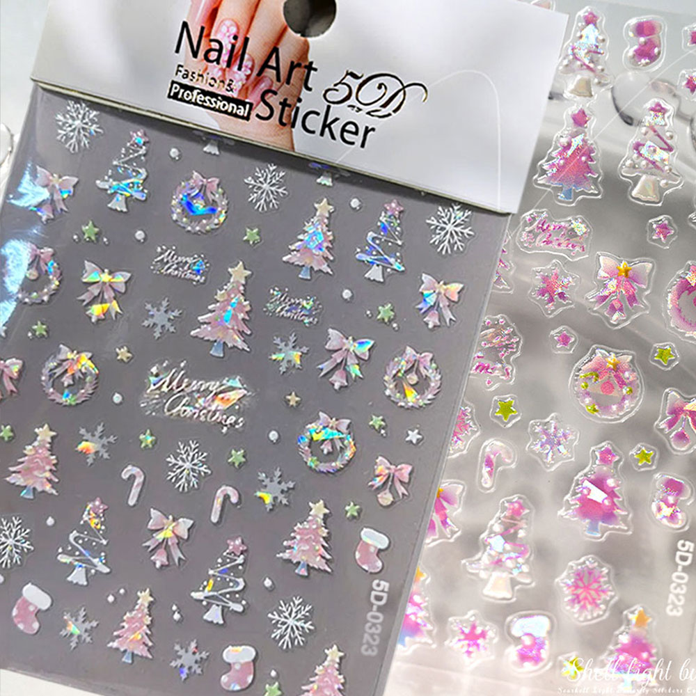 1 قطعة أورورا الوردي شجرة عيد  - مراجعة Nail Art Xmas Stickers وسعره