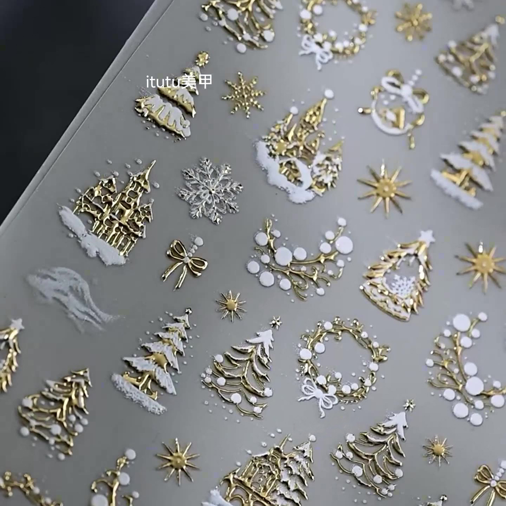 1 قطعة 5D الذهب الثلوج شجرة عي - مراجعة Nail Art Xmas Stickers وسعره